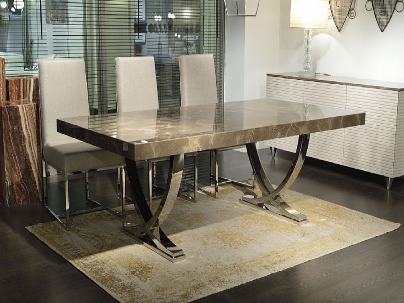 Deco Rectangular Marble Dining Table with Polished Steel Base by Stone International 1