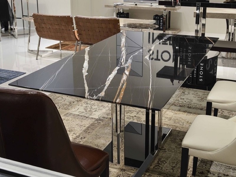 Elba Rectangular Marble Dining Table with Metal Base by Stone International 1