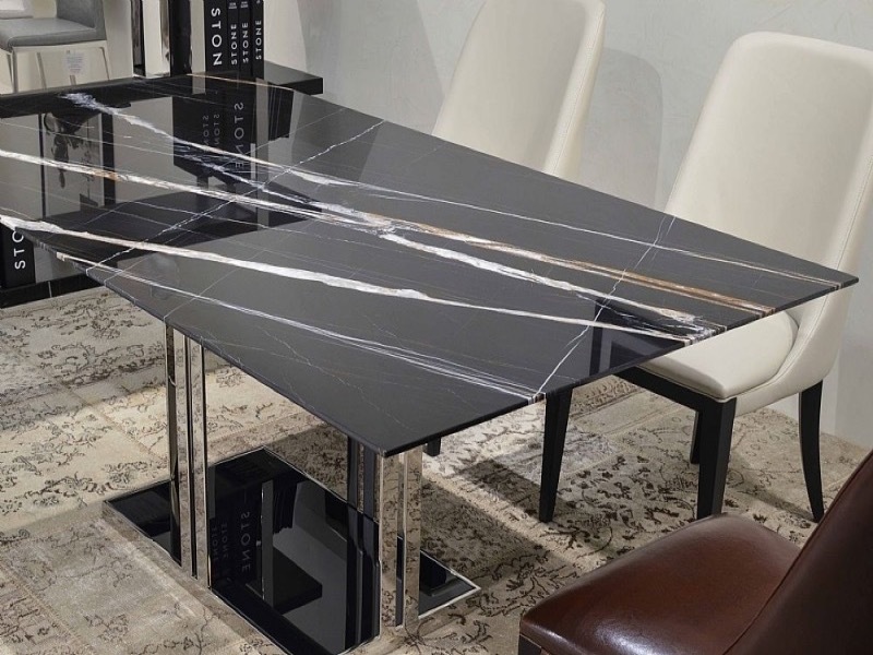 Elba Rectangular Marble Dining Table with Metal Base by Stone International 2