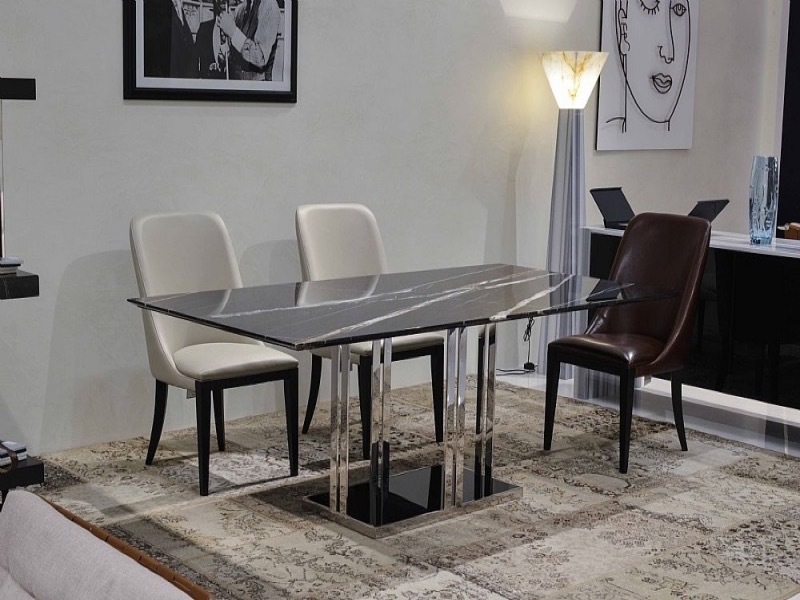 Elba Rectangular Marble Dining Table with Metal Base by Stone International 4
