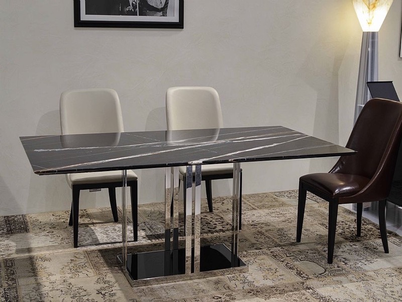 Elba Rectangular Marble Dining Table with Metal Base by Stone International