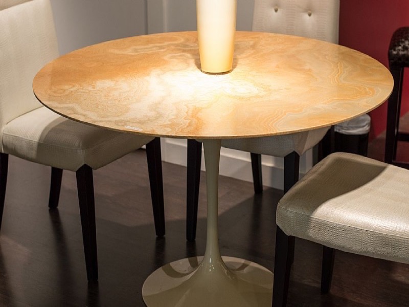 Flute Round Marble Dining Table with Metal Base by Stone International 1