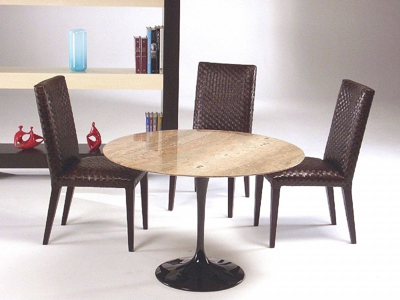 Flute Round Marble Dining Table with Metal Base by Stone International