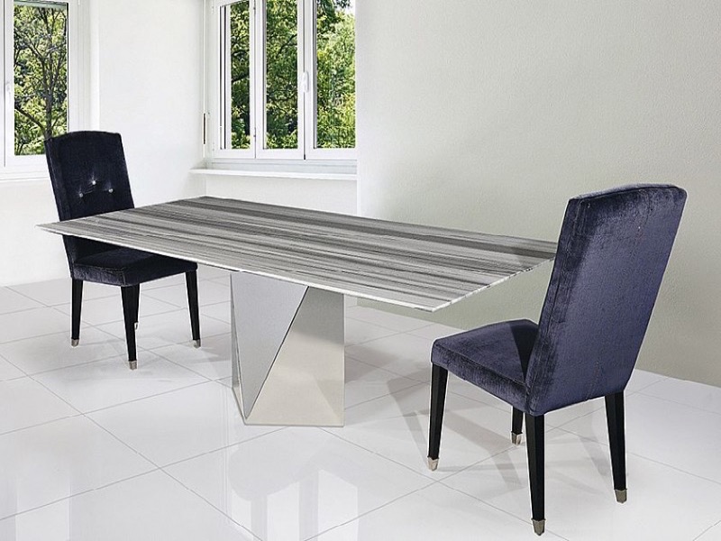 Freedom Rectangular Marble Dining Table with Metal Base by Stone International 1