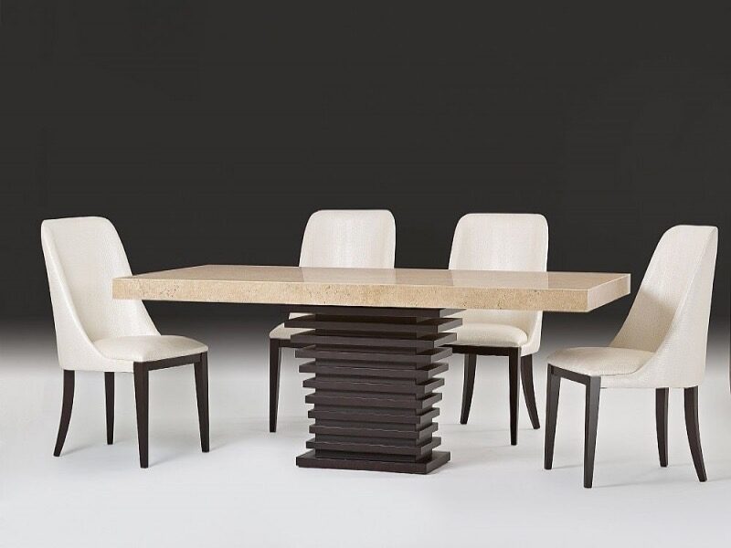 Ark Beveled Rectangular Marble Dining Table with Wenge Wood Base by Stone International 1
