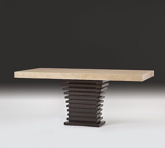 Ark Beveled Rectangular Marble Dining Table with Wenge Wood Base by Stone International