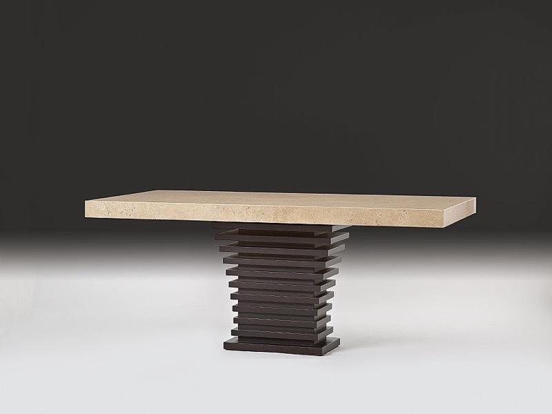 Ark Beveled Rectangular Marble Dining Table with Wenge Wood Base by Stone International