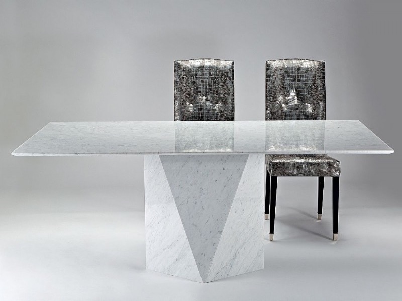 Freedom Slim Edge Rectangular Marble Dining Table with Marble Base by Stone International 1