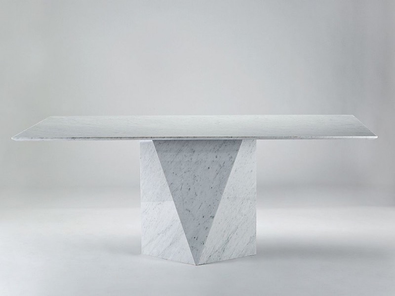 Freedom Slim Edge Rectangular Marble Dining Table with Marble Base by Stone International 2