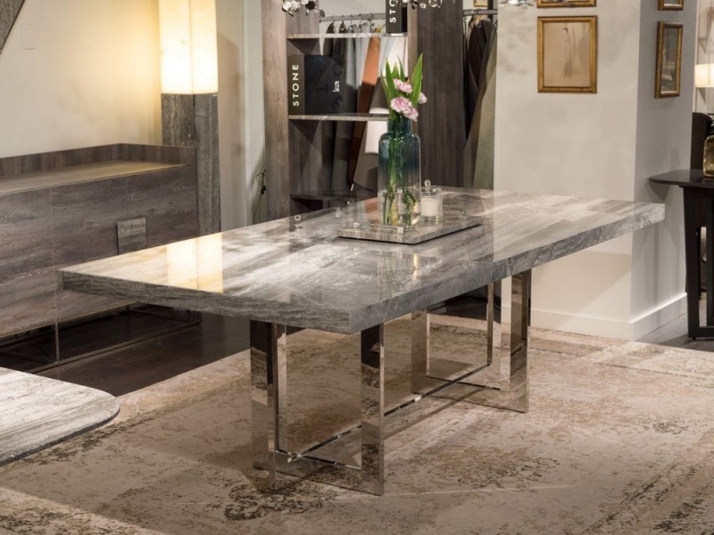 Horizon Rectangular Marble Dining Table with Metal Base by Stone International 3