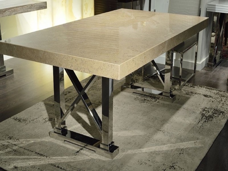 Impero Rectangular Marble Dining Table with Stainless Steel Base by Stone International 1