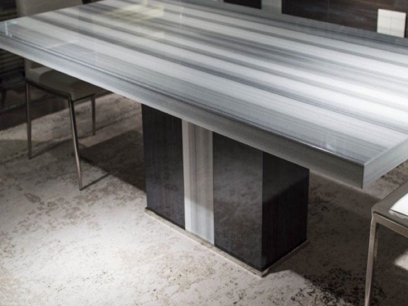 Kyoto Rectangular Marble Dining Table with Polished Steel Base by Stone International 1