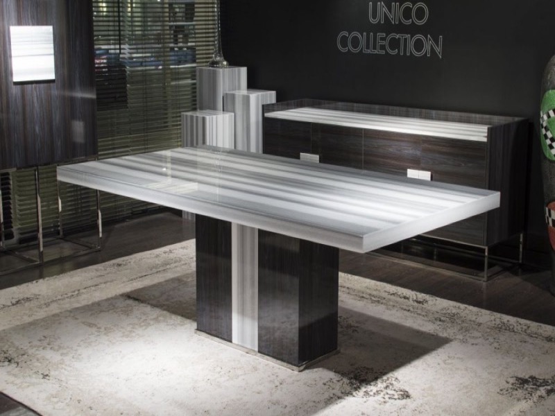 Kyoto Rectangular Marble Dining Table with Polished Steel Base by Stone International 5
