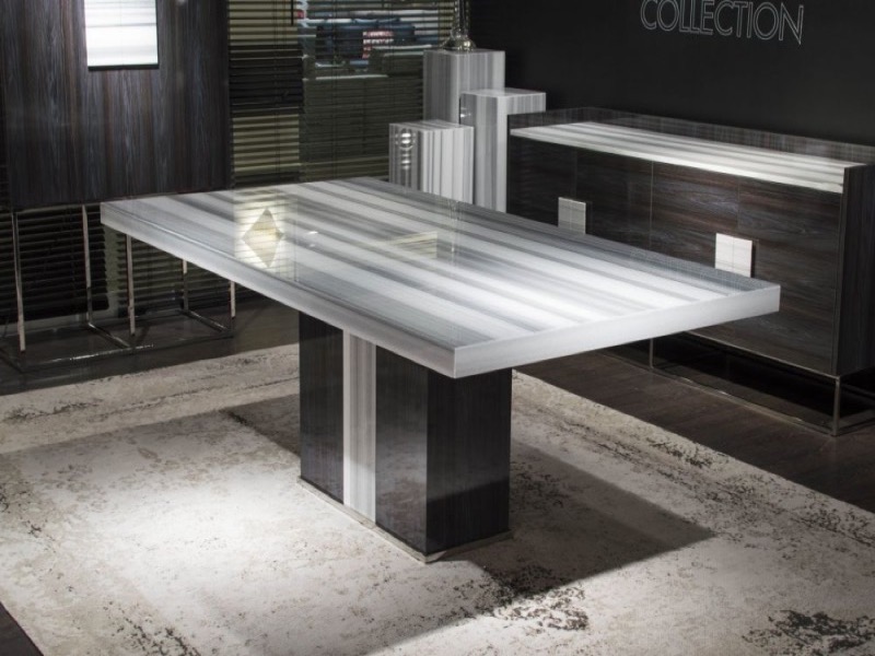 Kyoto Rectangular Marble Dining Table with Polished Steel Base by Stone International 6