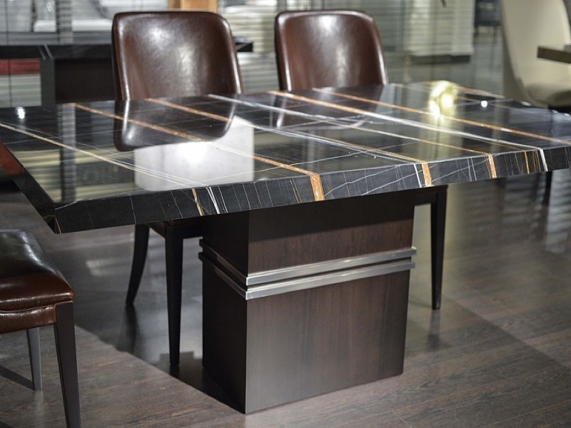 Lugano Black Rectangular Marble Dining Table with Wenge Wood Base by Stone International 1