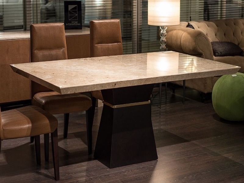 Clepsy Plus Rectangular Marble Dining Table with Wenge Wood Base by Stone International 3