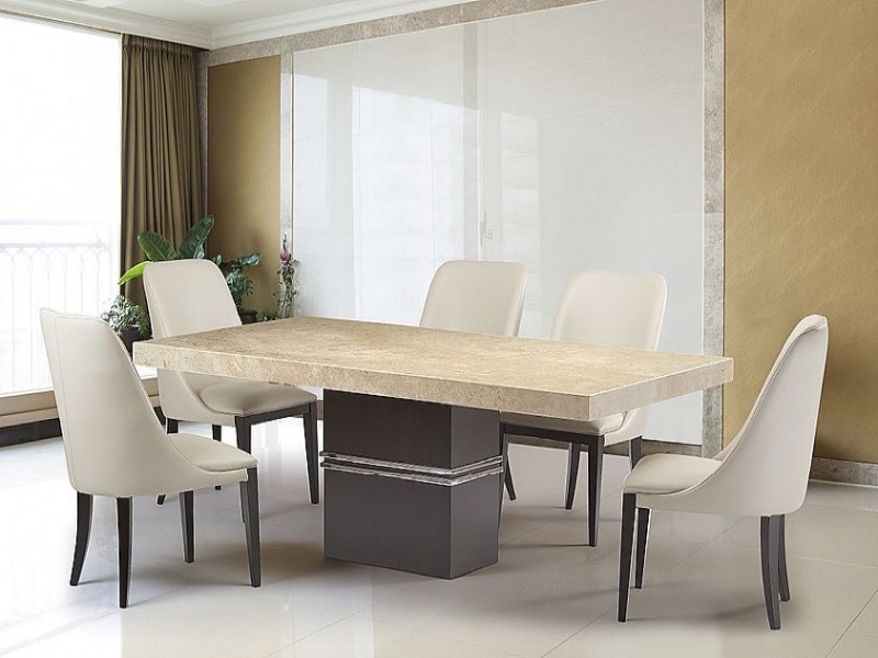 Lugano Rectangular Marble Dining Table with Wenge Wood Base by Stone International 2