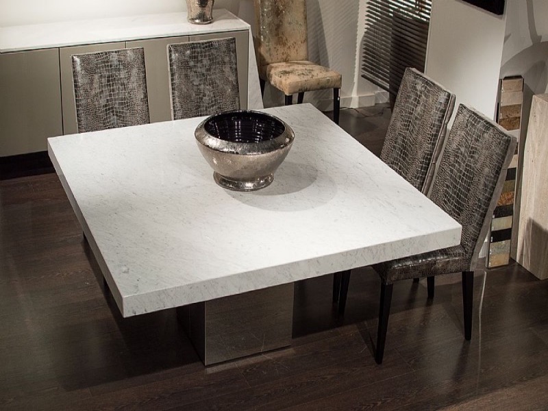 Manhattan Square Marble Dining Table with Stainless Steel Base by Stone International 2