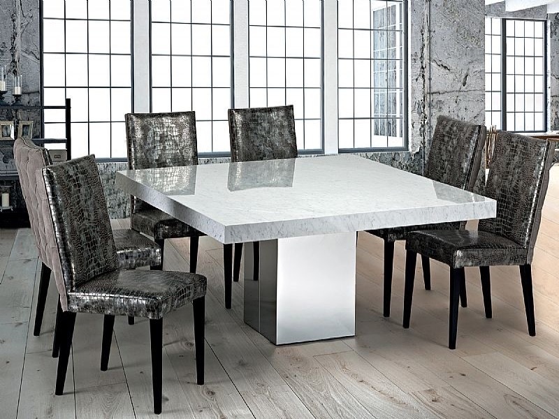 Manhattan Square Marble Dining Table with Stainless Steel Base by Stone International