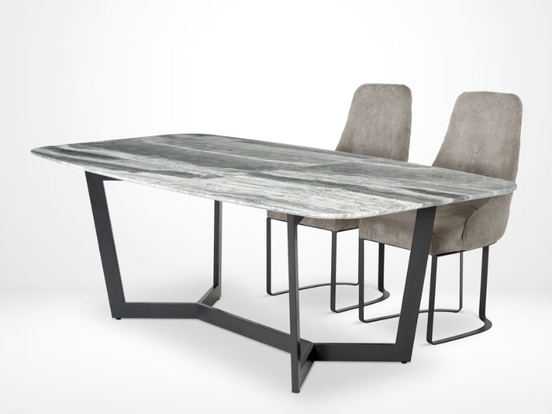 Oscar Rectangular Marble Dining Table with Black Metal Base by Stone International 2