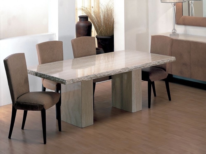 Roma Chiseled Rectangular Marble Dining Table with Marble Base by Stone International 1