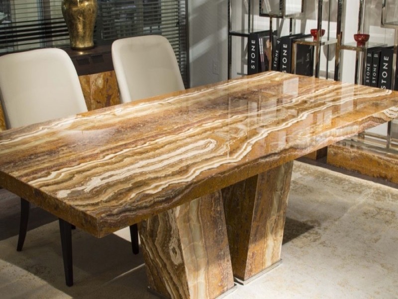 Vertigo Rectangular Marble Dining Table with Marble & Steel Base by Stone International 1
