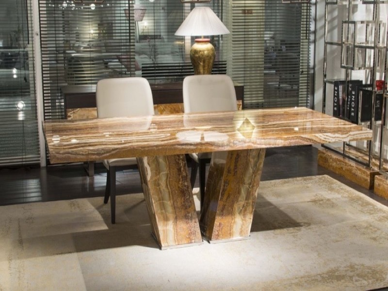 Vertigo Rectangular Marble Dining Table with Marble & Steel Base by Stone International 2