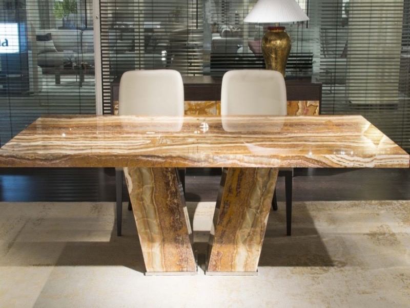 Vertigo Rectangular Marble Dining Table with Marble & Steel Base by Stone International