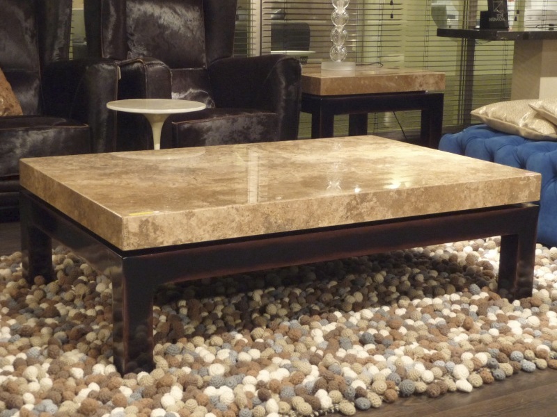 Cadi Rectangular Marble Coffee Table with Wood Base by Stone International